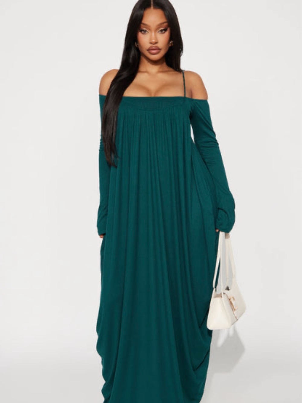 Fashion Nova Teal Off-Shoulder Maxi Dress